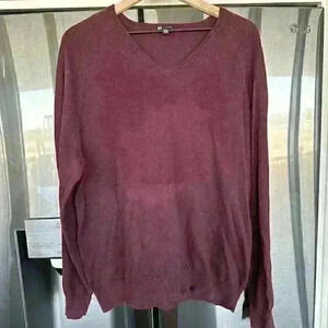 J.Crew SZ‎ large men’s V-neck sweater burgundy long sleeve 5% cashmere